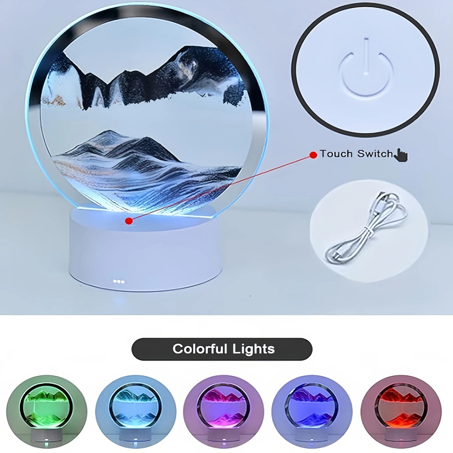 Lámpara de Arena 3D — Luz Nocturna Dinámica con 7 Colores