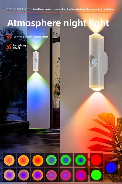 LumaWall™ – Lámpara de Pared LED RGB con Sensor de Movimiento y Carga Magnética