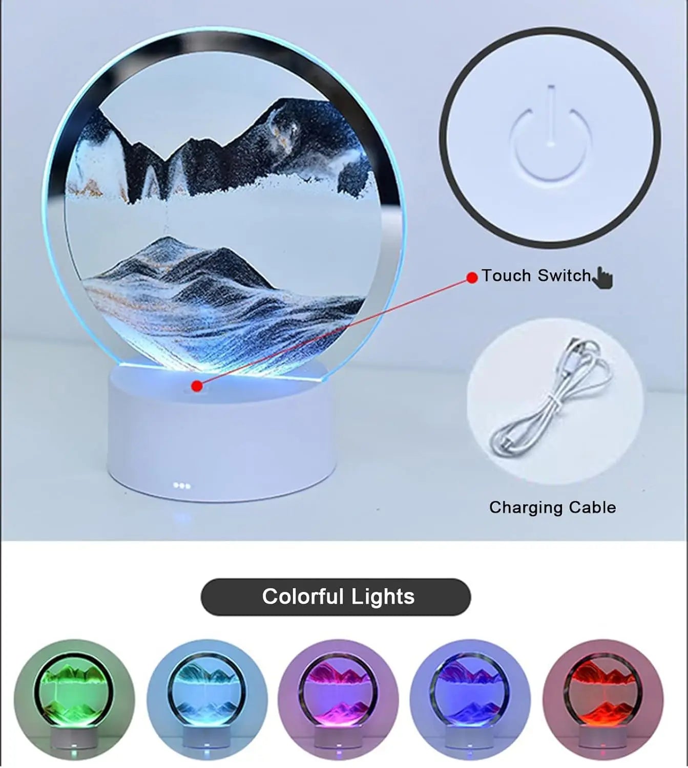Lámpara de Arena 3D — Luz Nocturna Dinámica con 7 Colores