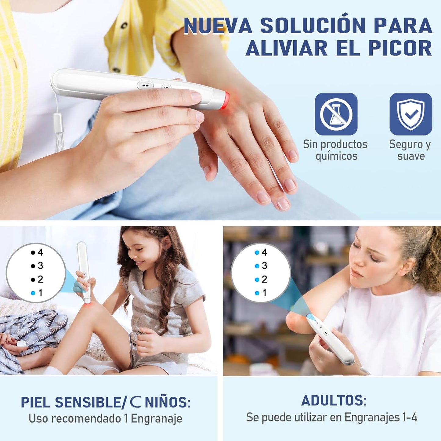 LumiGlow | Bolígrafo Antipicaduras con Calor y Vibración